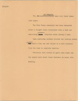 Primary view of object titled '[News Script: Joaquin derailment]'.