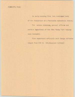 Primary view of object titled '[News Script: Auto dealership fire]'.
