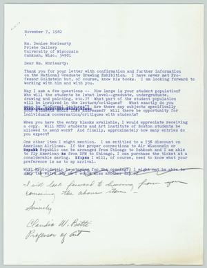 Primary view of object titled '[Letter from Claudia Betti to Denise Moriearty, November 7, 1982]'.