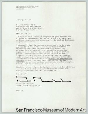 Primary view of object titled '[Letter from George W. Neubert to D. Jack Davis, January 15, 1981]'.