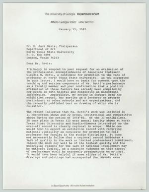 Primary view of object titled '[Letter from Francis A. Ruzicka to D. Jack Davis, January 15, 1981]'.