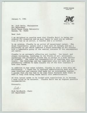 Primary view of object titled '[Letter from Dick Neidhardt to Jack Davis, January 9, 1981]'.