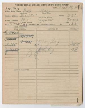 Primary view of object titled '[Book Card: Mary Ray, September 18, 1945]'.