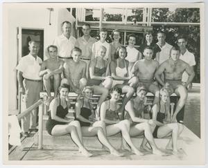Primary view of object titled '[Group portrait of coaches with swimmers]'.