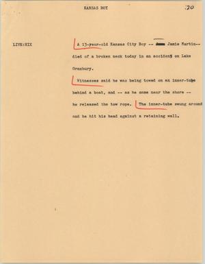 Primary view of object titled '[News Script: Kansas boy]'.