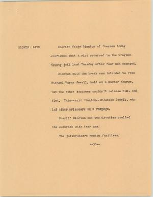 Primary view of object titled '[News Script: Riot in the jail]'.