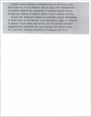 Primary view of object titled '[News Script: Peace talk session]'.
