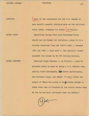 Primary view of object titled '[News Script: Politics]'.