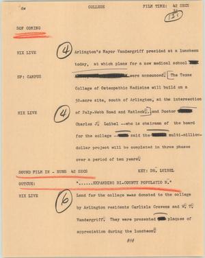 Primary view of object titled '[News Script: College]'.