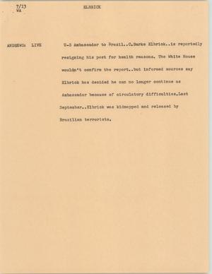 Primary view of object titled '[News Script: Elbrick]'.