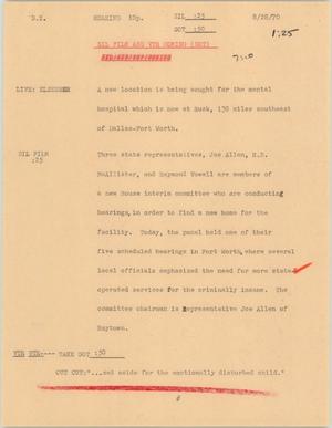 Primary view of object titled '[News Script: Hearing 10PM]'.