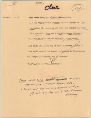Primary view of object titled '[News Script: Hippo steak]'.