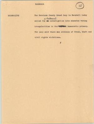 Primary view of object titled '[News Script: Marshall]'.