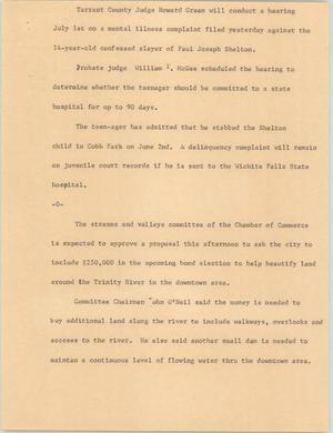Primary view of object titled '[News Script: Mental illness hearing and bond proposal]'.