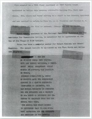 Primary view of object titled '[News Script: Apartment fire and Cohen speech]'.