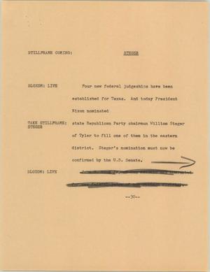 Primary view of object titled '[News Script: Steger]'.