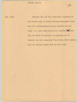 Primary view of object titled '[News Script: Bishop college]'.