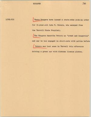 Primary view of object titled '[News Script: Escapee]'.