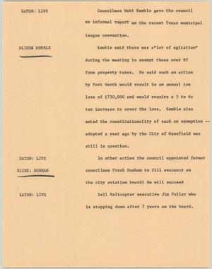 Primary view of object titled '[News Script: Texas municipal league convention]'.