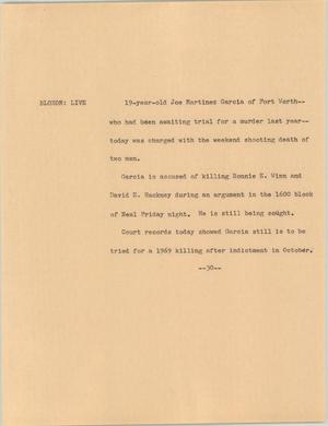 Primary view of object titled '[News Script: 2 men shot to death]'.