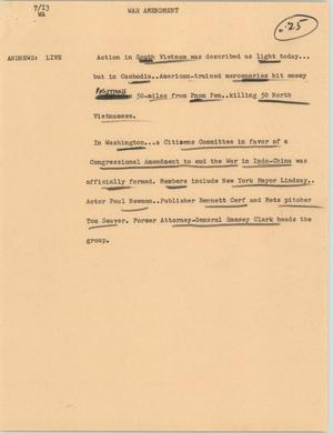 Primary view of object titled '[News Script: War amendment]'.