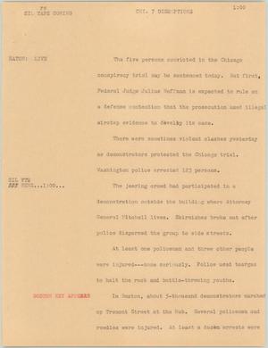 Primary view of object titled '[News Script: Chi. 7 disruptions]'.