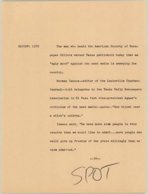 Primary view of object titled '[News Script: Texas news media]'.