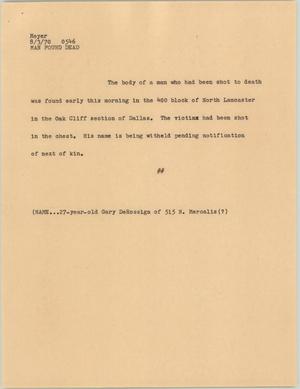 Primary view of object titled '[News Script: Man found dead]'.
