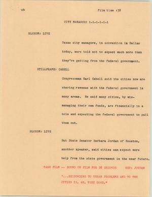 Primary view of object titled '[News Script: City managers]'.