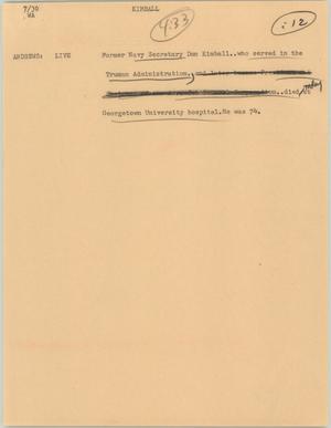Primary view of object titled '[News Script: Kimball]'.
