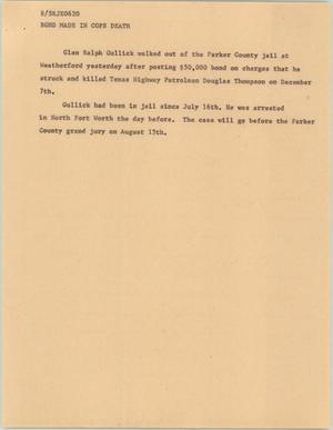 Primary view of object titled '[News Script: Bond made in cops death]'.