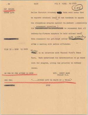 Primary view of object titled '[News Script: Wade]'.