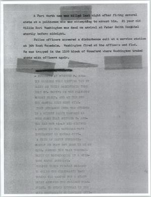 Primary view of object titled '[News Script: Fort Worth shooting and SFAl]'.