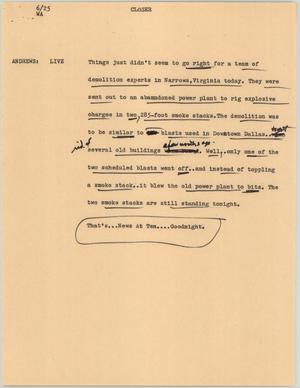 Primary view of object titled '[News Script: Demolition mishap]'.