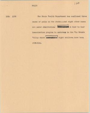 Primary view of object titled '[News Script: Polio]'.