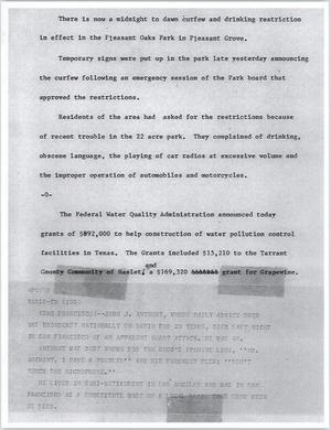 Primary view of object titled '[News Script: Curfew and advice show]'.
