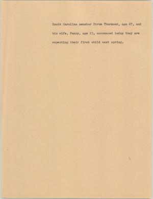 Primary view of object titled '[News Script: Senator expecting his first child]'.