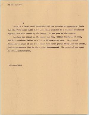 Primary view of object titled '[News Script: F-111 money]'.