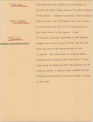 Primary view of object titled '[News Script: Witnesses testify]'.