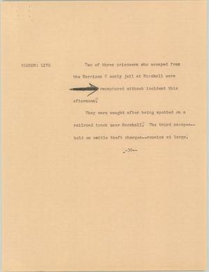 Primary view of object titled '[News Script: Prisoner escapees]'.