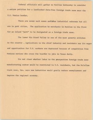 Primary view of object titled '[News Script: Foreign trade petition]'.