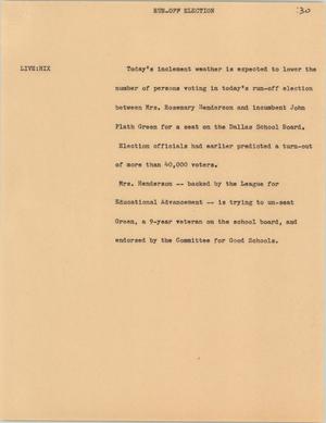 Primary view of object titled '[News Script: Runoff election]'.