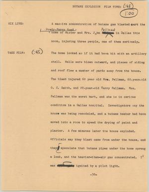 Primary view of object titled '[News Script: Butane explosion]'.