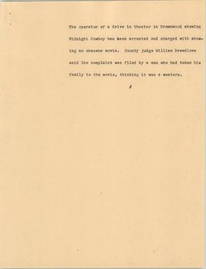Primary view of object titled '[News Script: Drive-in theater operator arrested]'.