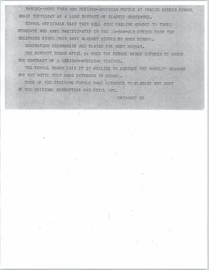 Primary view of object titled '[News Script: Mexican-American student protests]'.