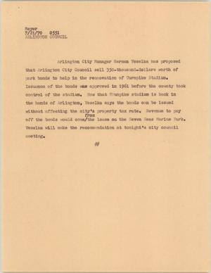 Primary view of object titled '[News Script: Arlington council]'.