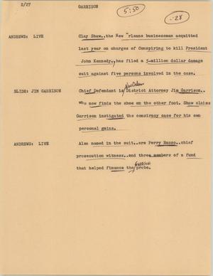 Primary view of object titled '[News Script: Garrison]'.