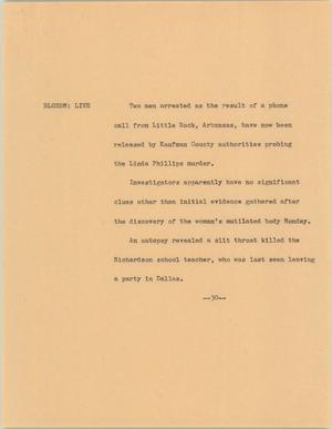 Primary view of object titled '[News Script: Linda Phillips murder investigation]'.