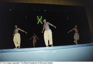 Primary view of object titled '[Male dancers during Lift Up Jamaica musical]'.