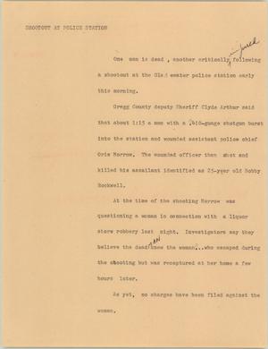 Primary view of object titled '[News Script: Shootout at police station]'.